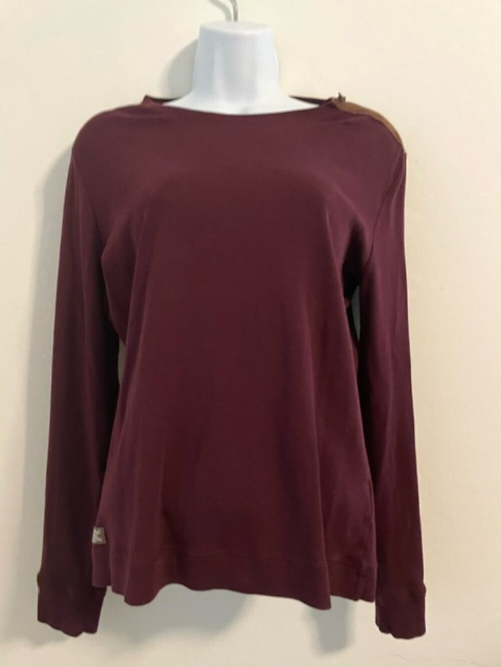 Lauren Ralph Lauren Burgundy Elbow Patches Long Sleeve Top Shirt Sz Large EUC